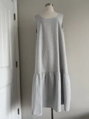 NEW EILEEN FISHER 100% ORGANIC COTTON WHITE GRAY STRIPED TIERED DRESS SZ 1X $188 - Image 1 of 4