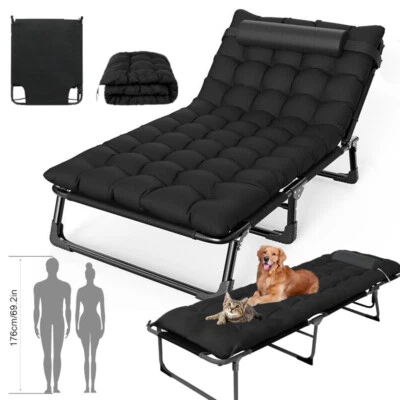 176cm Gartenliege Leicht Sonnenliege Klappbar Alu Liegestuhl Strandliege + Kisse - Bild 1 von 4