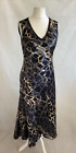Pure Silk Leopard Print Grey Black Gold V Neck Long Flare Dress UK Size 12 BNWT