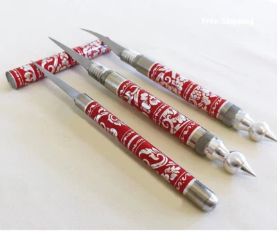 CUCHILLOS TALLA TAILANDESES HERRAMIENTAS FRUTA Y JABÓN COLOR ROJO SIN MANCHAS HECHOS A MANO Foto 1 de 4