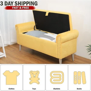 47" Upholstered Footstool Storage Bench End of Bed Velvet Ottoman Bedroom Seat - Picture 1 of 10
