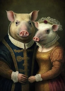 Aristocratic Pig Couple - Cute Funny Animals - Poster - Picture 1 of 5