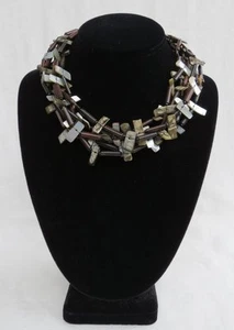 Beautiful Dark Wood Abalone Multi Strand Choker Necklace Adjustable Excellent - Bild 1 von 4