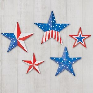 Set of 5 Patriotic USA Flag Barn Stars Indoor/Outdoor Metal Wall Art Sculptures