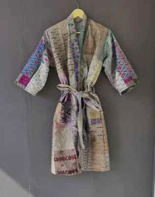 Indian Patchwork Kantha Jacket, Soft Silk Kantha Jacket, Cotton Bath Robe Kimono - Image 1 of 4