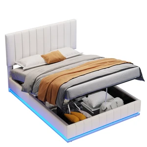 OTTOMAN BED FRAME WHITE PU UPHOLSTERED GAS LIFT UP BED 4FT6 DOUBLE WITH STORAGE - Picture 1 of 12