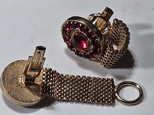 Gemelos de colección de los años 50 en tono dorado bohemio rojo granate piedras rojas - Imagen 1 de 14