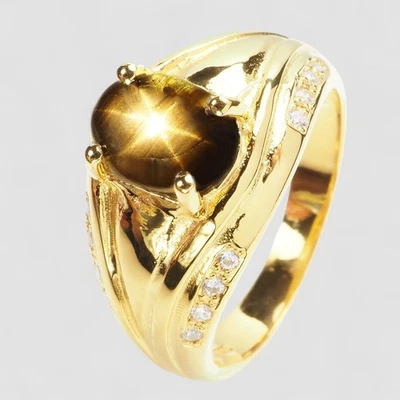 24K GOLD 925 STERLING SILVER RINGS THAILAND BLACK STAR SAPPHIRE 1.20CT SIZE 6.75 - Image 1 of 4