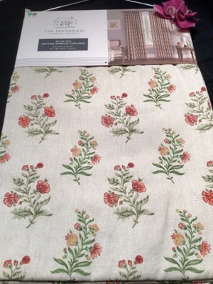 RACHEL ASHWELL Curtain Panels 50 x 96 Embroidered Floral Accents 2 PC Farmhouse - Image 1 of 4