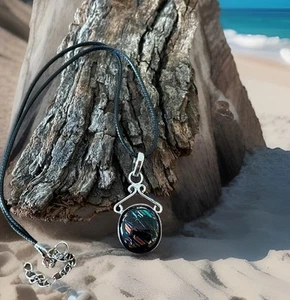 Dichroic Glass Pendant Necklace- 925 Sterling Silver plated- New - Bild 1 von 4