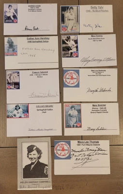 LOT OF 10 SIGNED AAGPBL BASEBALL INDEX CARDS DONNA COOK ESTHER ANN HERSHEY AUTO - Image 1 of 4