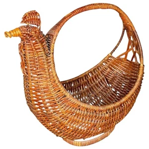 Rooster Brown Wicker Basket Home Decor 10 Inch Farmhouse Rustic - Picture 1 of 11