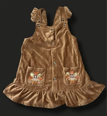Niñas Pequeñas Pana Mono Vestido Bolsillos con Lentejuelas Pavos Acción de Gracias Talla 4T Foto 1 de 4