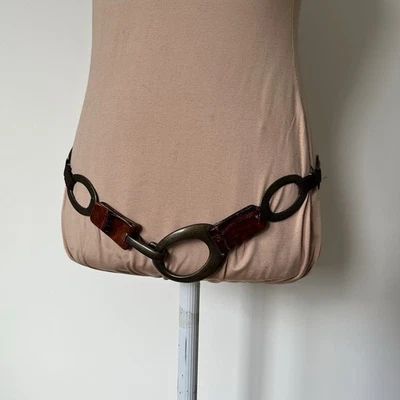 Suzi Roher Leather Acrylic Leather Brass Chain Brown Boho Belt EUC Medium Plus - Image 1 of 4