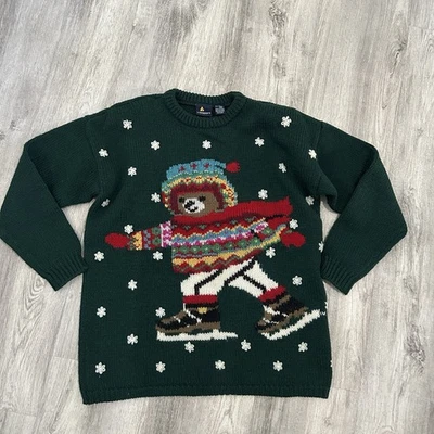 Suéter de Navidad 100 % lana patinaje sobre hielo oso de peluche vintage LIZ SPORT para mujer S Foto 1 de 4