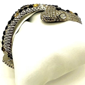 Silver Snake Bracelet Crystal Rhinestones Black & Yellow Stones Hinge Cuff NWT - Picture 1 of 10