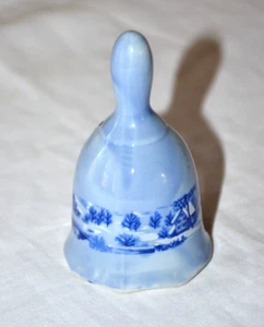 Vintage Blue Bell Ceramic Porcelain Bell with Winter Scene 3.5" - Picture 1 of 9