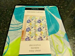 new Large Flowers Teal Aqua Blue NATURE PEVA SHOWER CURTAIN etchings BOLD LOOK - Picture 1 of 4