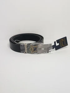 Black Leather Belt Silver Tone Buckle 1.25" wide Big Tall Size 54" New 5008 - Picture 1 of 6