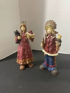 Pair of Thanksgiving Figurines BY OXFORD ELITE COLLECTION RESIN - 2000 VINTAGE - Picture 1 of 8
