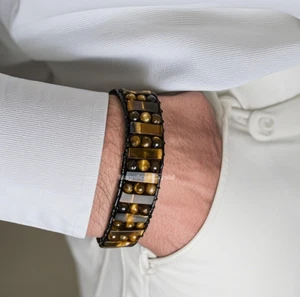 Natural Tiger's Eye Stone Bracelet for Men Energy Crystal Father's Day Gift - Picture 1 of 6