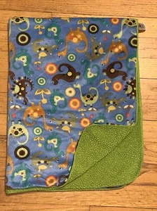 HTF Baby of Mine Blue Multi Color Dinosaurs & Circles/Green Sherpa Blanket - Picture 1 of 7