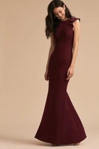 BHLDN Adrianna Papell ELIOT 8 Red Cabernet Belted Ruffle Back Formal - Picture 1 of 5