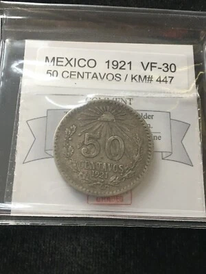 1921  Mexico ; 50 Centavos , Coin Mart Graded**VF-30** KM# 447 - Image 1 of 4