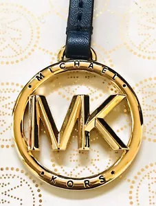 MICHAEL KORS GOLD MK LOGO CHARM NAVY BLUE LEATHER HANDBAG FOB Hang Tag - Picture 1 of 7