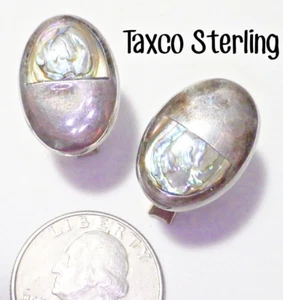 Unusual Vtg Signed TAXCO MSA STERLING Silver Eagle 3 Abalone Oval Cufflinks .75" - Picture 1 of 8