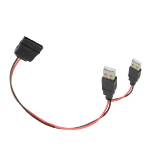 Double USB to SATA 15 Pin Adapter Cable Power Cord for 2.5 SATA Hard Disk Drive- - Afbeelding 1 van 6