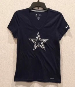 Nike Dri-Fit Womens Size Small Dallas Cowboys V-Neck Slim Fit Blue T-Shirt NFL - Picture 1 of 6