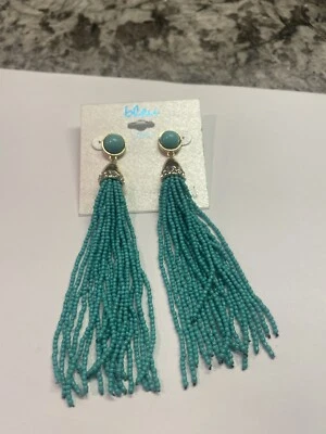 Pendientes Azul Nuevo Con Etiquetas Perforados Tono Dorado Azul Largo Cuelga Borla Flecos Foto 1 de 4