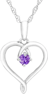Amethyst Heart Pendant in Sterling Silver - Picture 1 of 6