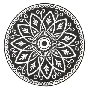 180CM Black & White Floral Recycled Plastic Reversible Outdoor Rug Benaras - Picture 1 of 5