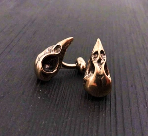 Bird Skull Cufflinks - Gold Jewelers Bronze - Crow Corvid - Wedding 033 - Picture 1 of 5