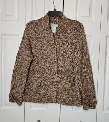 Cardigã feminino de malha Sag Harbor Sports XL pequeno botão para cima com bolsos marrom - Imagem 1 de 4