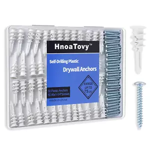 100PCS in 50 Sets #8 Drywall Anchors and Premium Drywall Screws, Wall Anchors fo - Picture 1 of 7