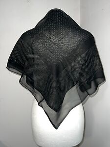 Ancien fichu / foulard en mousseline de soie imprimée pois blancs 80 cm x 73 cm