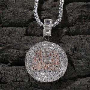 Hip Hop Billion Dollar Mindset Letters Pendant Necklace 5A Zircon Mens Jewelry - Picture 1 of 23