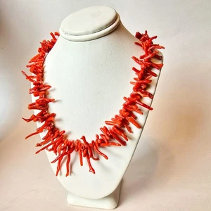 Collar Coral Rama Roja Natural De Colección 20" Cierre de Tornillo Coral Real Boho Estate - Imagen 1 de 24