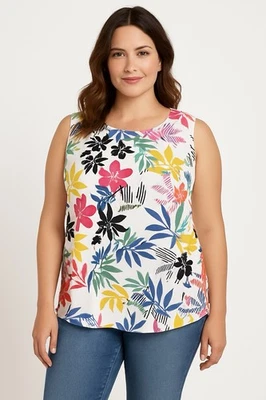 Van Heusen女式上衣无袖多色花卉热带印花XL/TG — 第 1/4 张图片