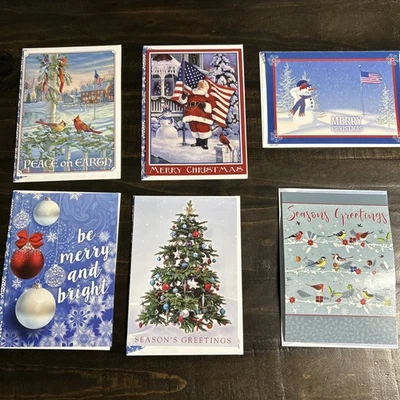 11 Various Christmas Greeting Cards - Americana, Cardinals, Dog, Birds, Scenic - Image 1 of 4