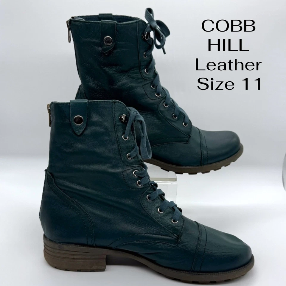 Cobb Hill Teal Leather Combat Style Boots 11M Lace Up Zip Ankle Boot Dent on Toe - Image 1 of 4