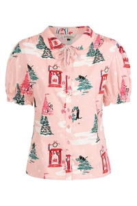 PROHIBIDO Ropa Mujer Retro Vintage Rockabilly Lilly Puurfect Navidad Blusa - Imagen 1 de 5