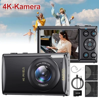 MARKENLOS Digitalkamera 4K 18X 64MP Autofokus Kamera YouTube Weihnachtsgeschenk Schwarz DE