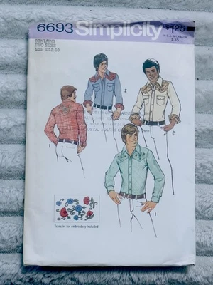 Vtg 70s Simplicity 6693 Button Front Shirt w Embroidered Yokes Sz 38 & 40 UNCUT - Image 1 of 4