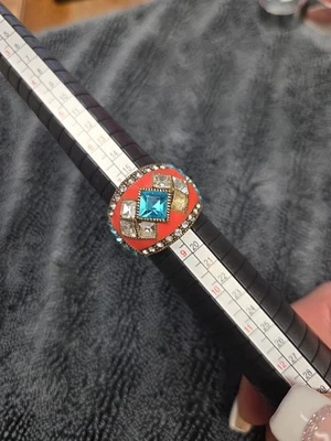 Heidi Daus Newport Chic Enamel and Crystal Ring Orange Aqua Clear Colors. Size 8 - Image 1 of 3