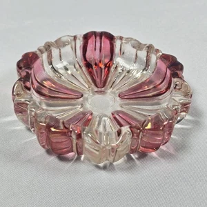 Vtg Nesting Glass Ashtrays Striped Cranberry Red Clear Candy Cane 4 Inches - Picture 1 of 6