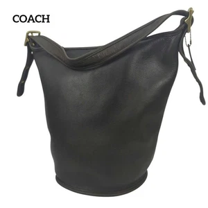 [ Excellent]  COACH 9085 Black Duffle Bucket Feed Bag Sac Leather Vintage - Picture 1 of 17